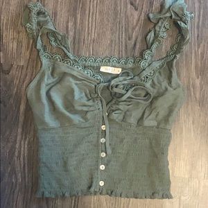 Olive green cropped ruched top